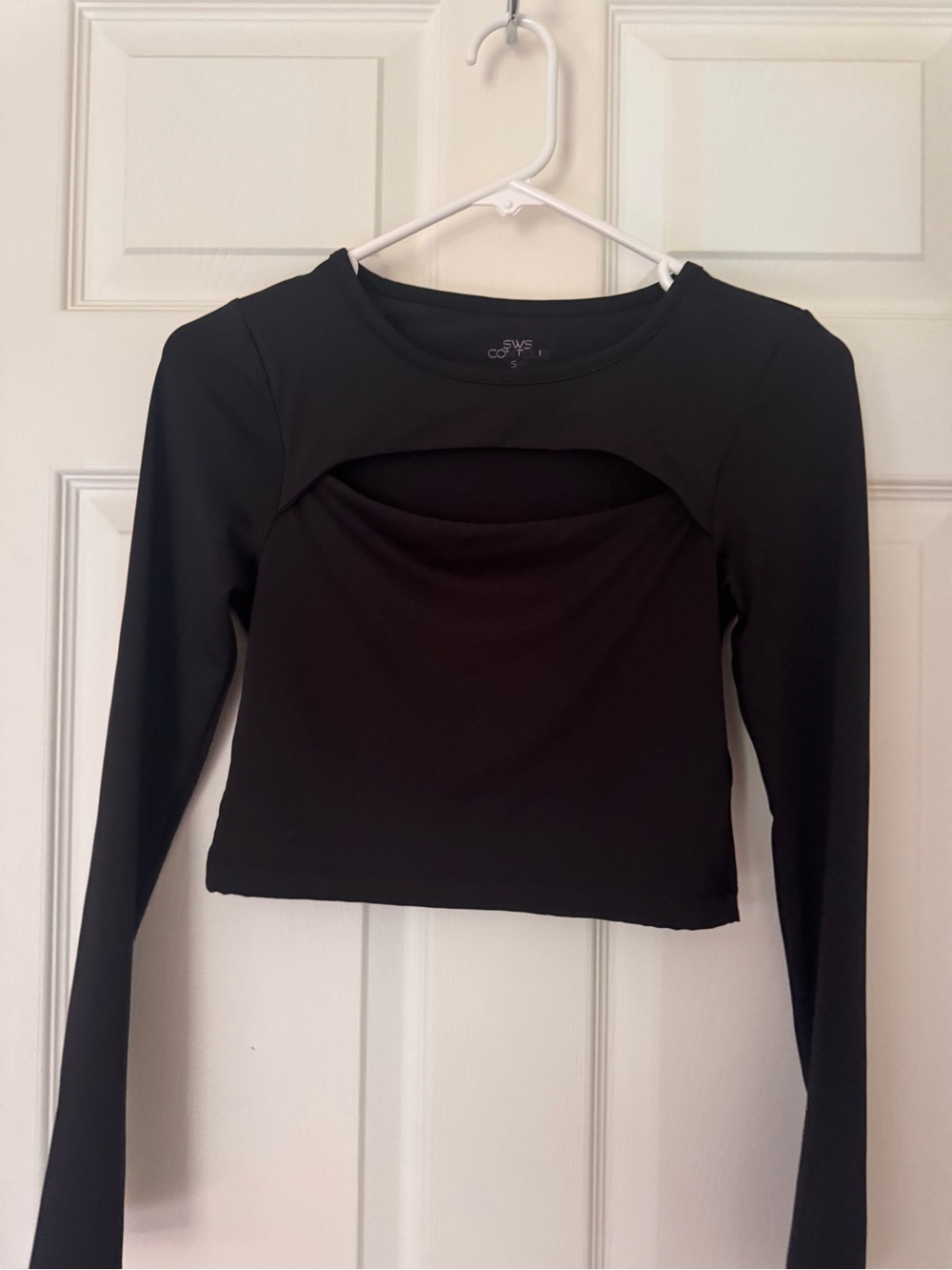 Black Long-Sleeve Cutout Crop Top by SWS